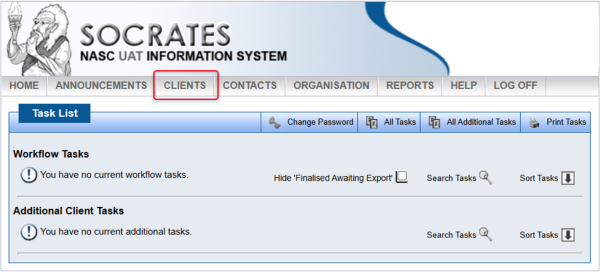 Screenshot of  the Home screen in Socrates